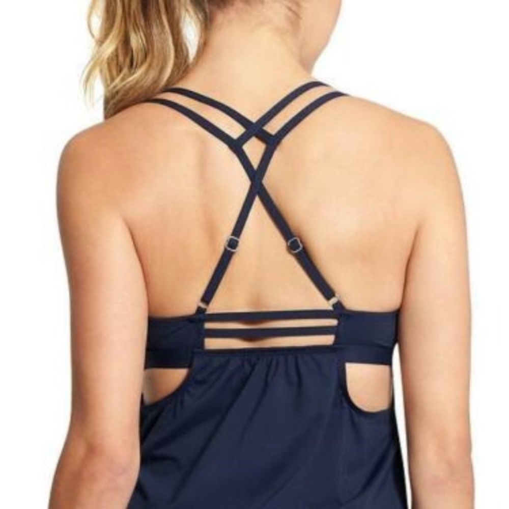 NWT Athleta Hang Loose Tankini, Sz XS, Navy Blue with Shelf Bra w/removable Pads